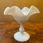 Light Blue Tone Milk Glass Compote Candy Dish Hobnail Ruffled Pedestal