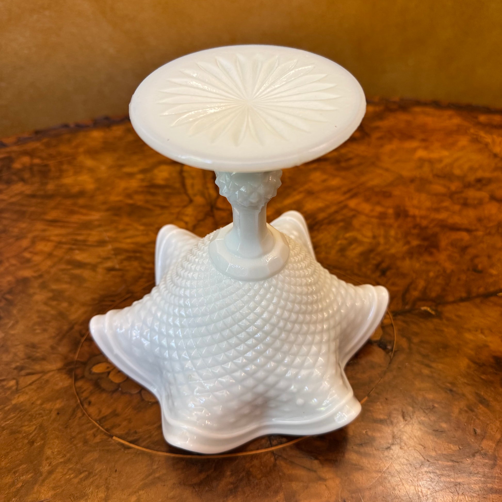 Light Blue Tone Milk Glass Compote Dish 