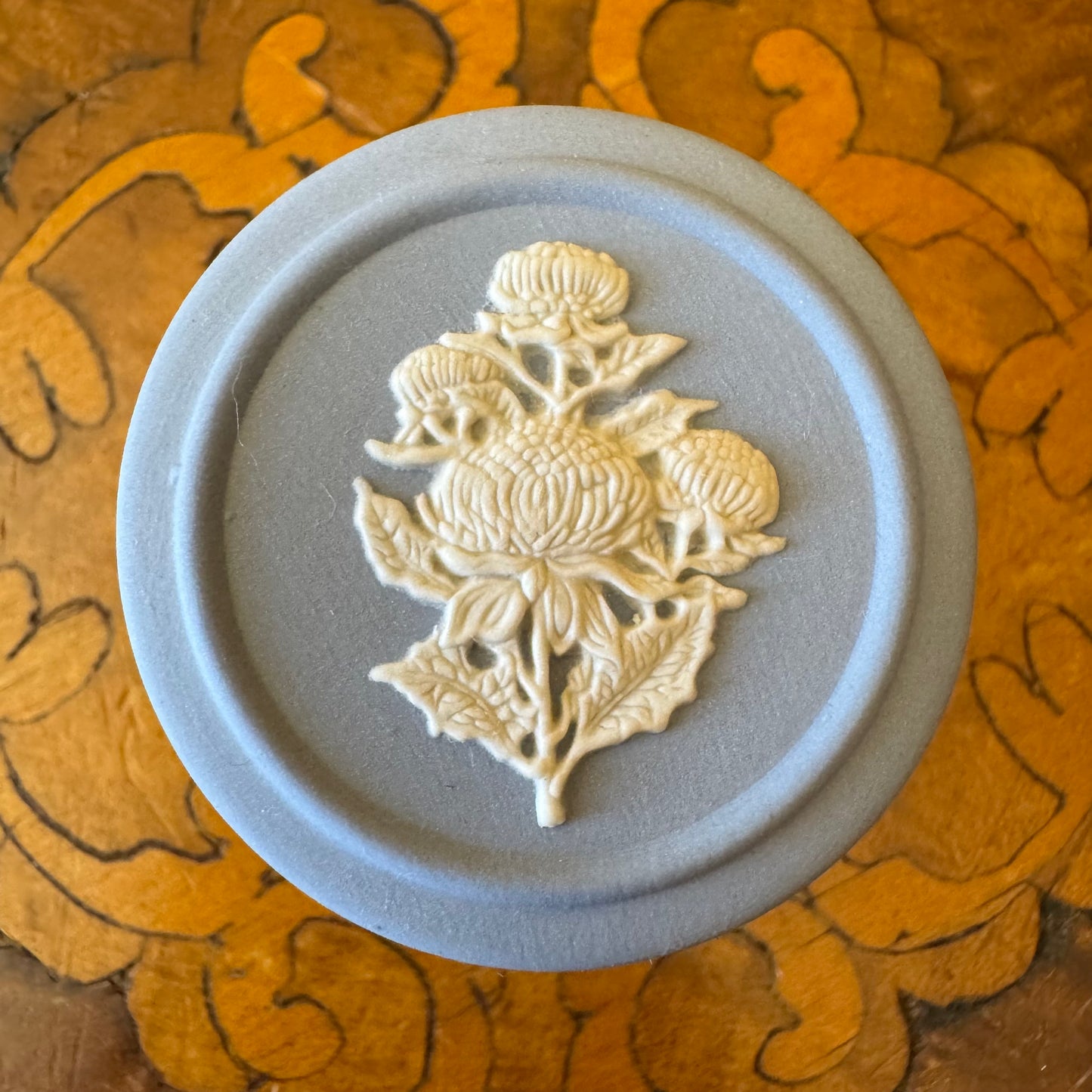 Limited Edition Wedgwood Blue Jasperware Waratah Miniature Trinket Box 