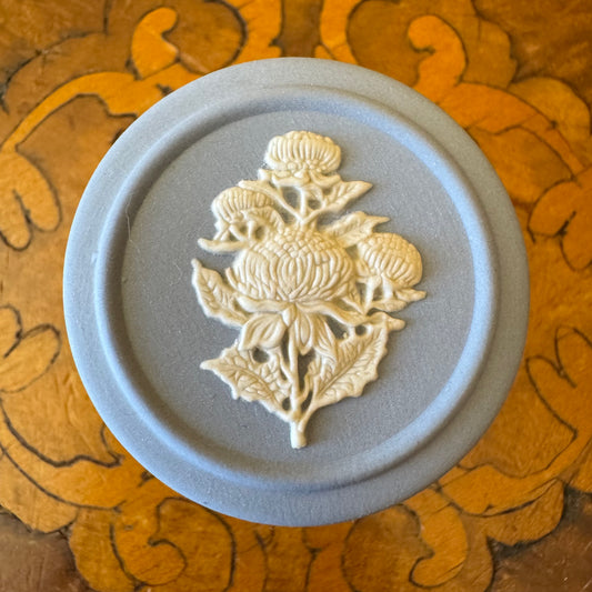 Limited Edition Wedgwood Blue Jasperware Waratah Miniature Trinket Box 