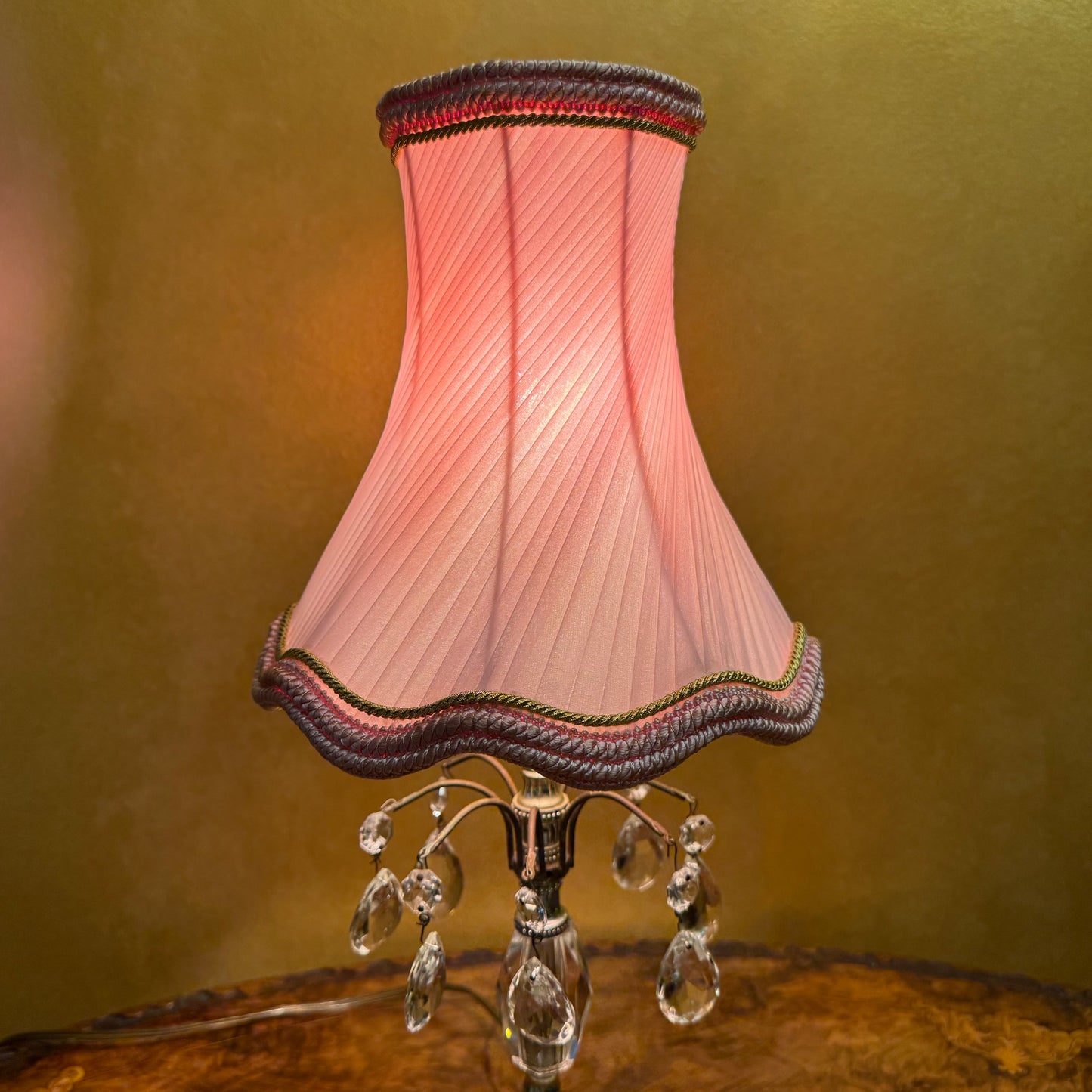 Metal Crystal Pink Shade Lamp 
