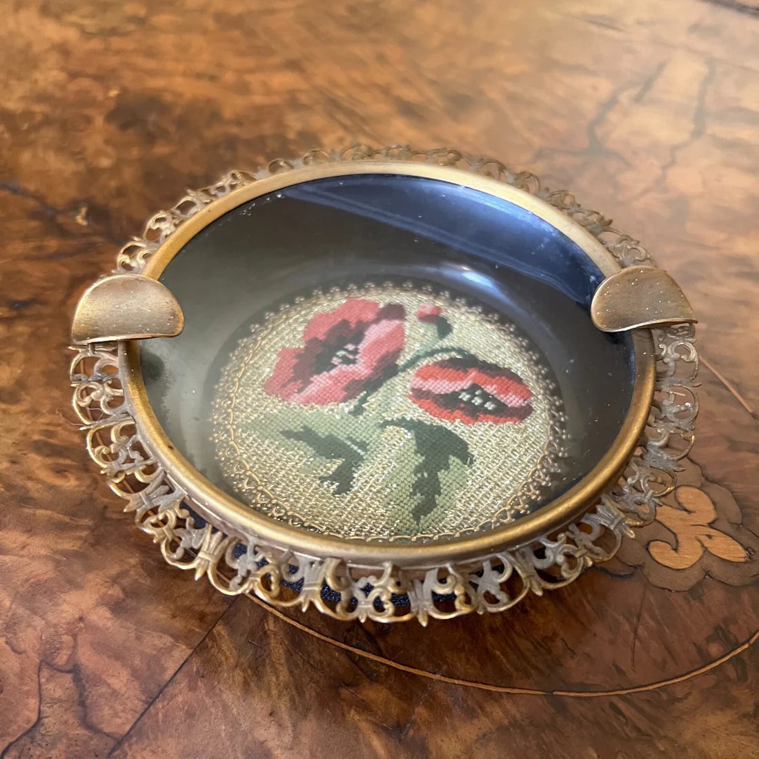 Vintage Metal Embroidery Detail Ashtray