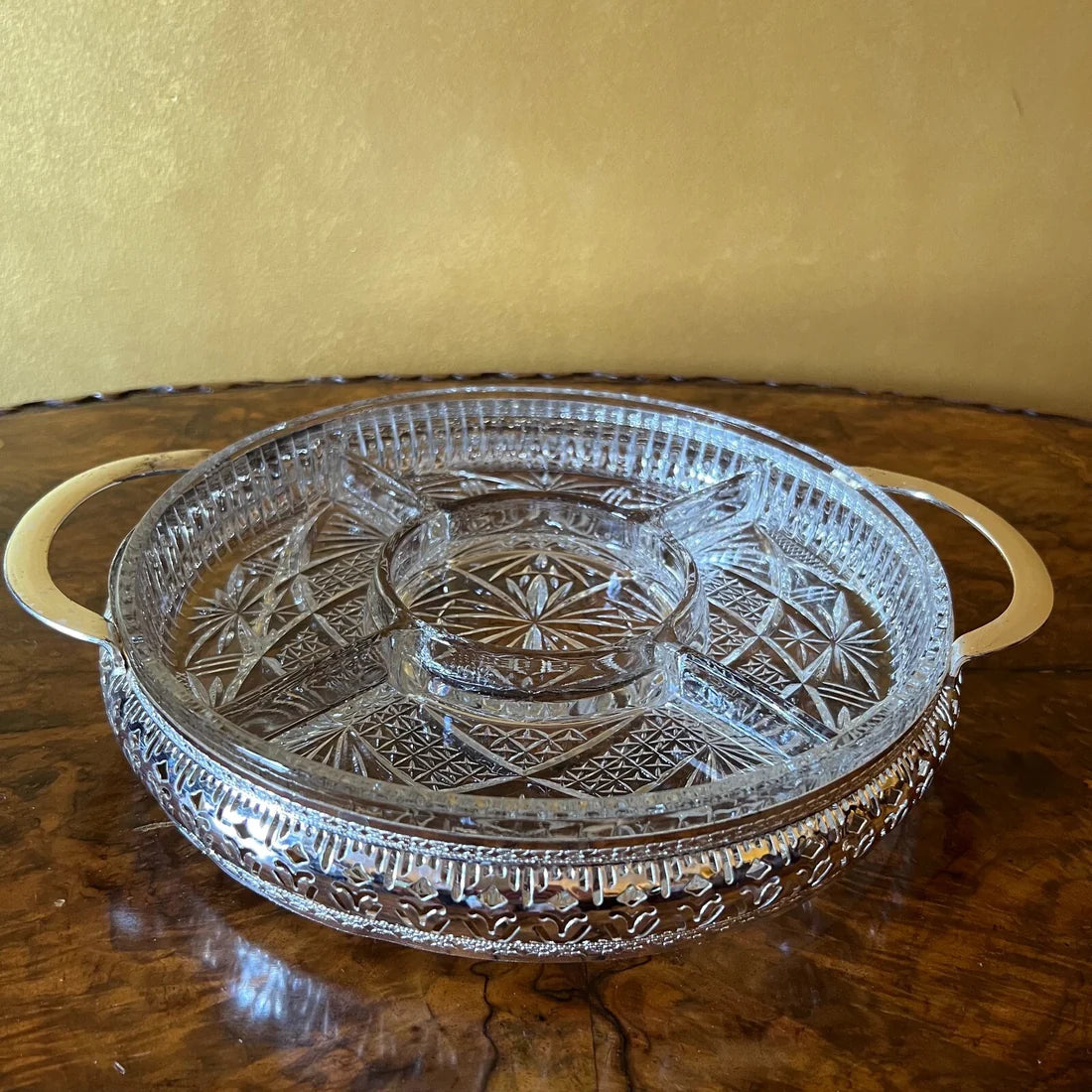 Vintage Metal & Glass Serving Platter