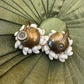Milk Glass Bead Cluster Flower Screw Back Earrings