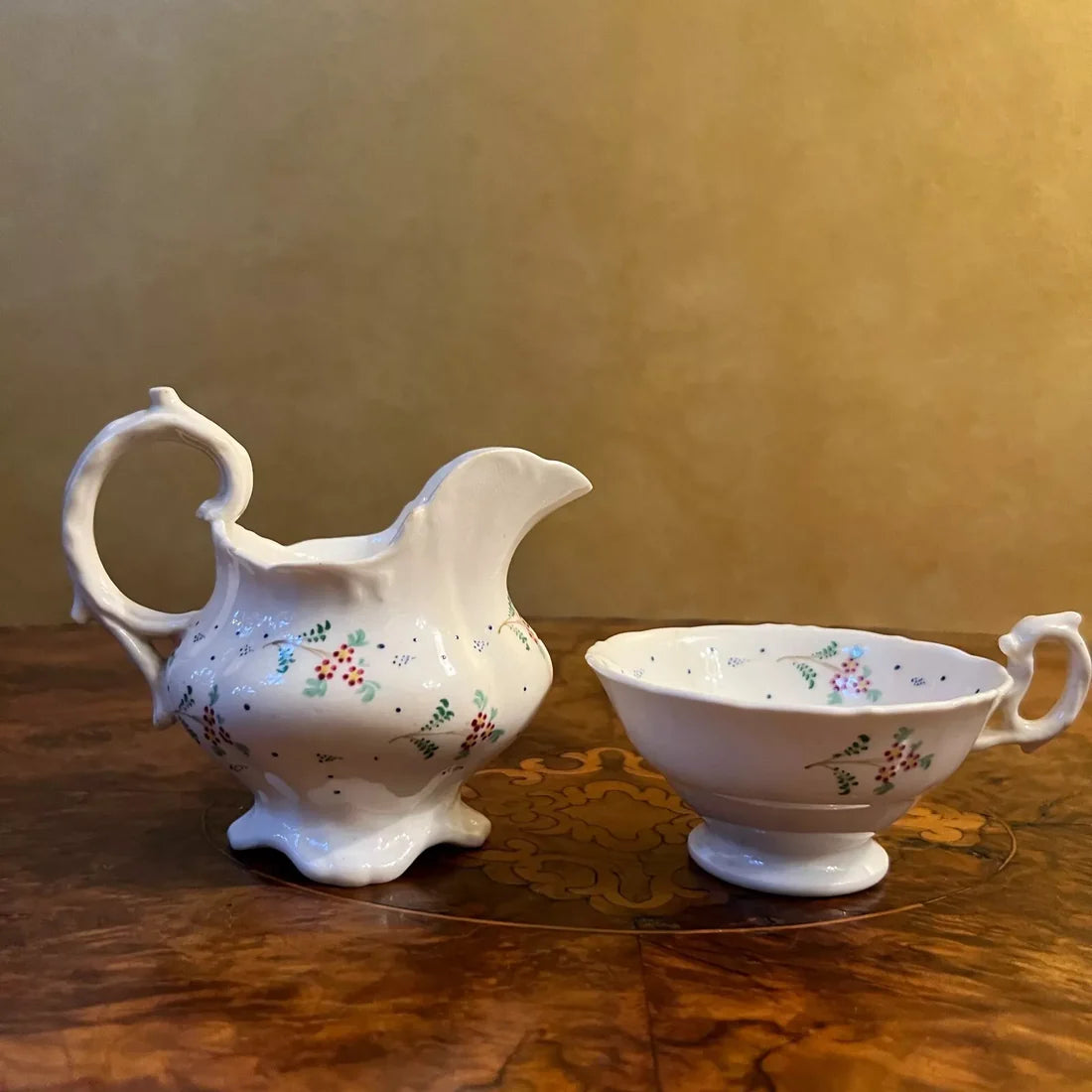 Vintage Floral Print Milk Jug & Coffee Cup
