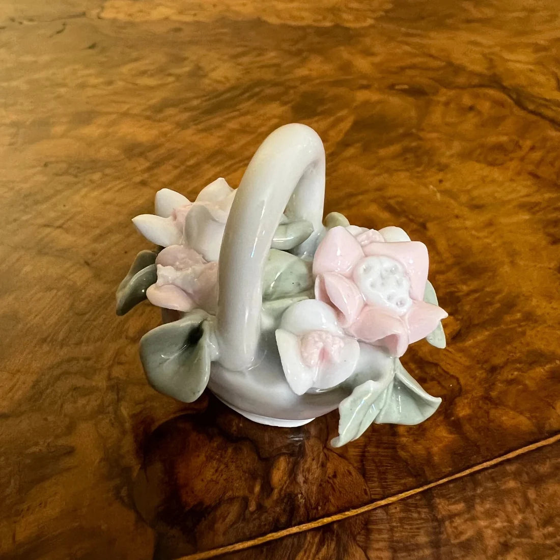 Miniature Porcelain Pink Flower Basket