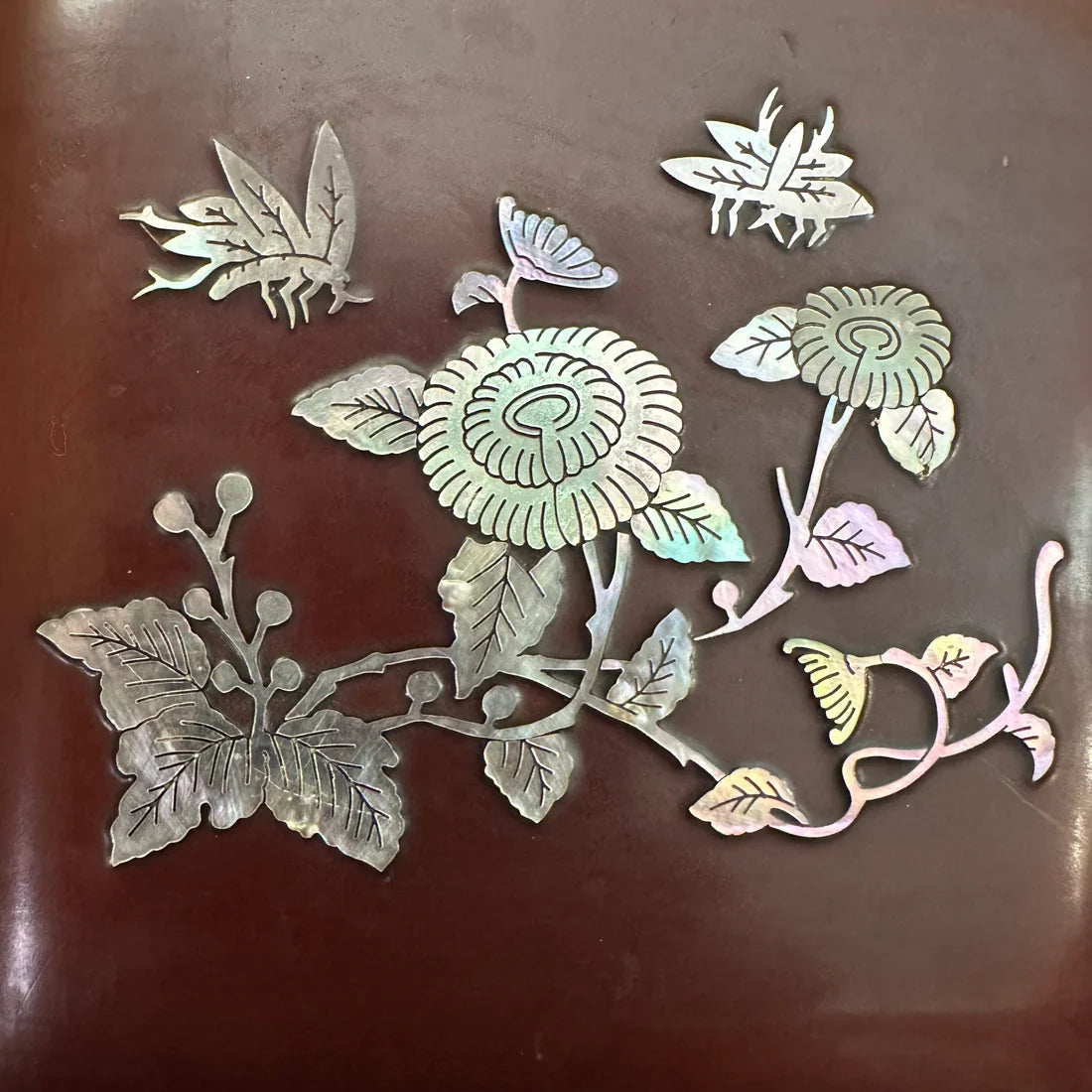 Vintage Butterfly Floral Mother Of Pearl Inlay Wooden Box