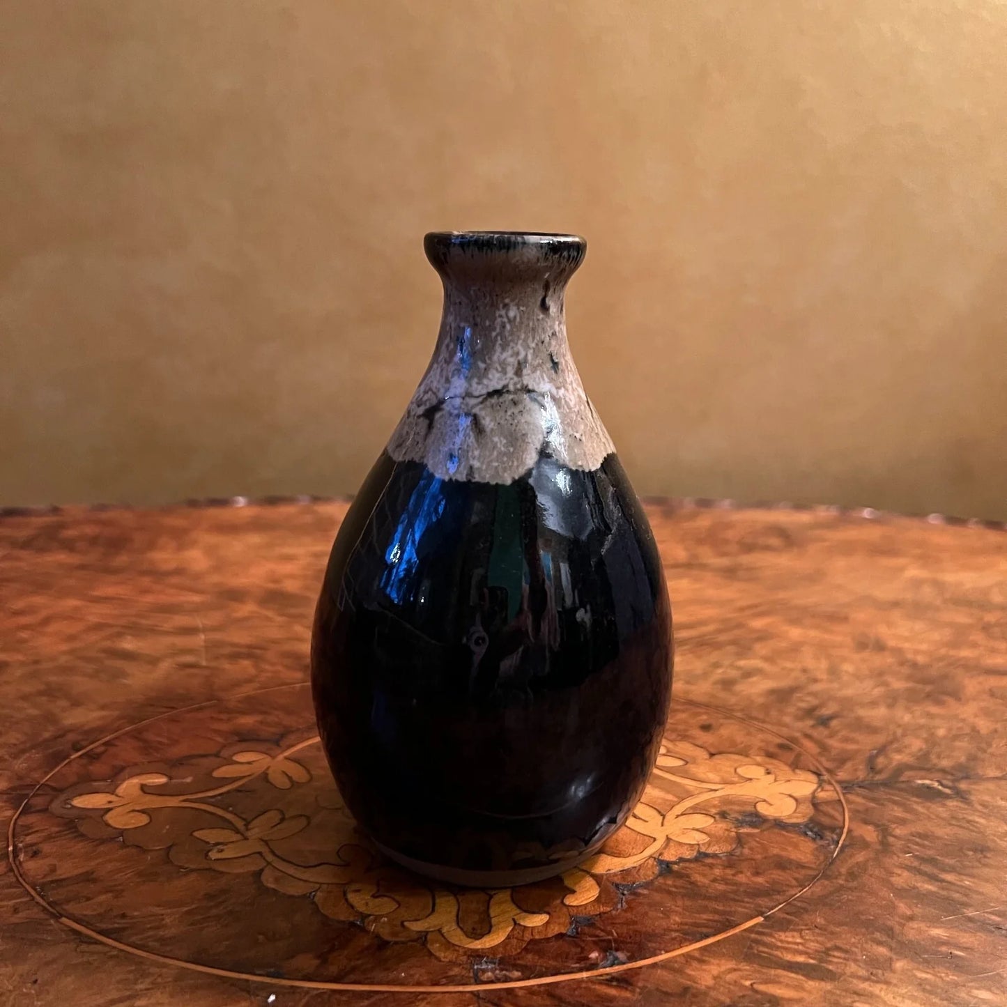 Vintage Navy Brown Pottery Small Vase