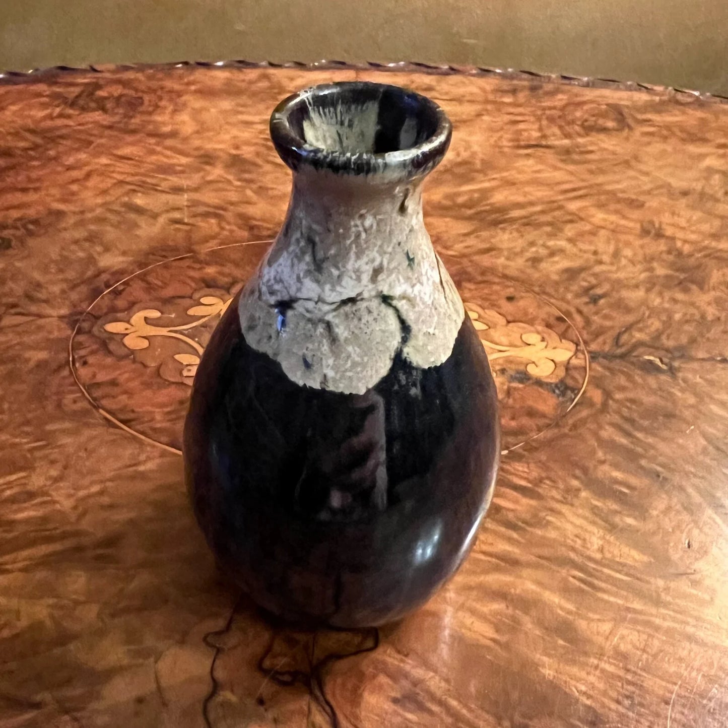 Vintage Navy Brown Pottery Small Vase