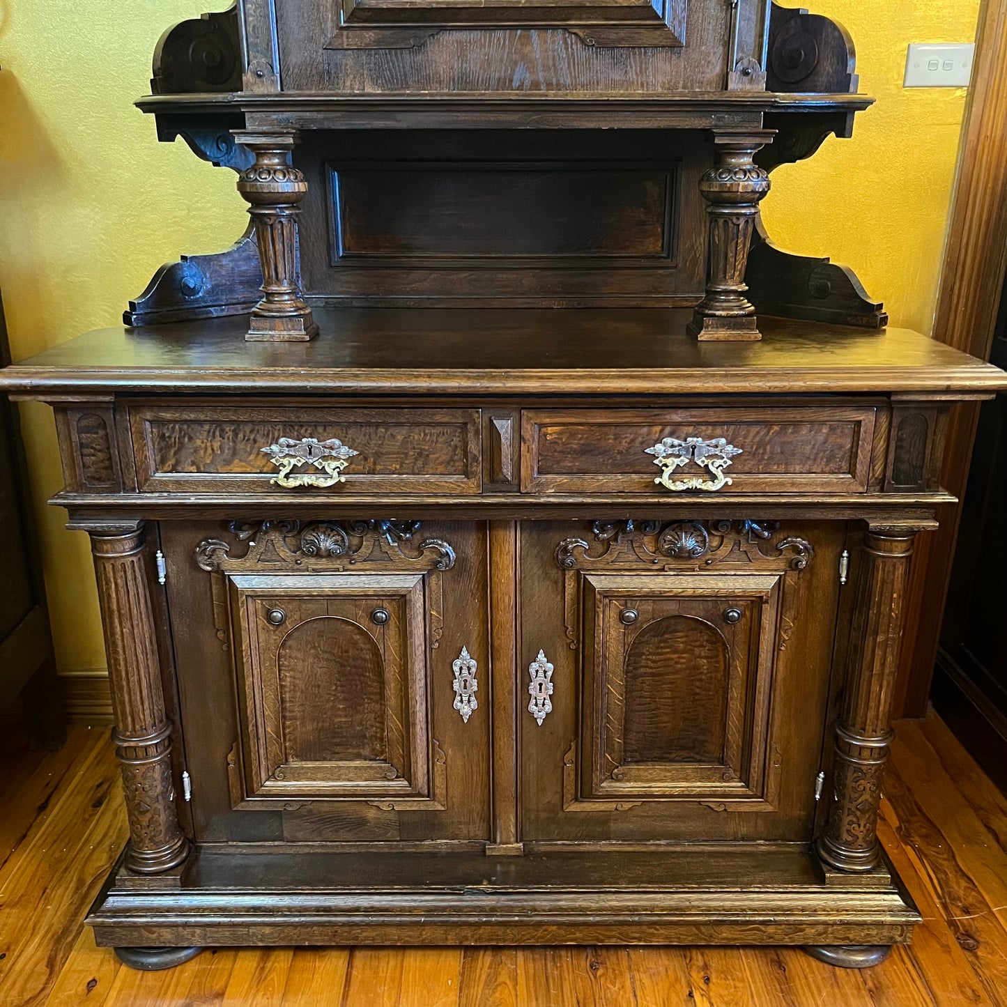 Oak Lead Light Cabinet Antique 