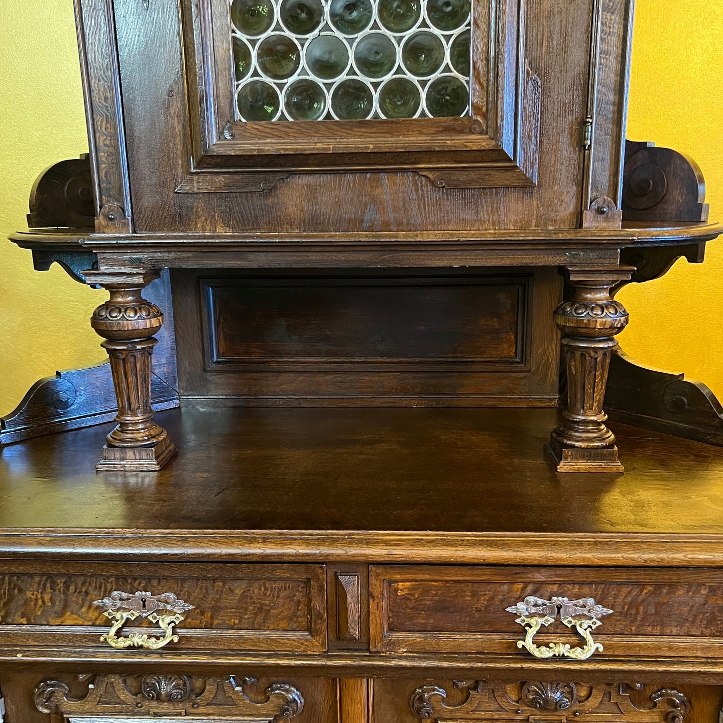 Oak Lead Light Display Cabinet 