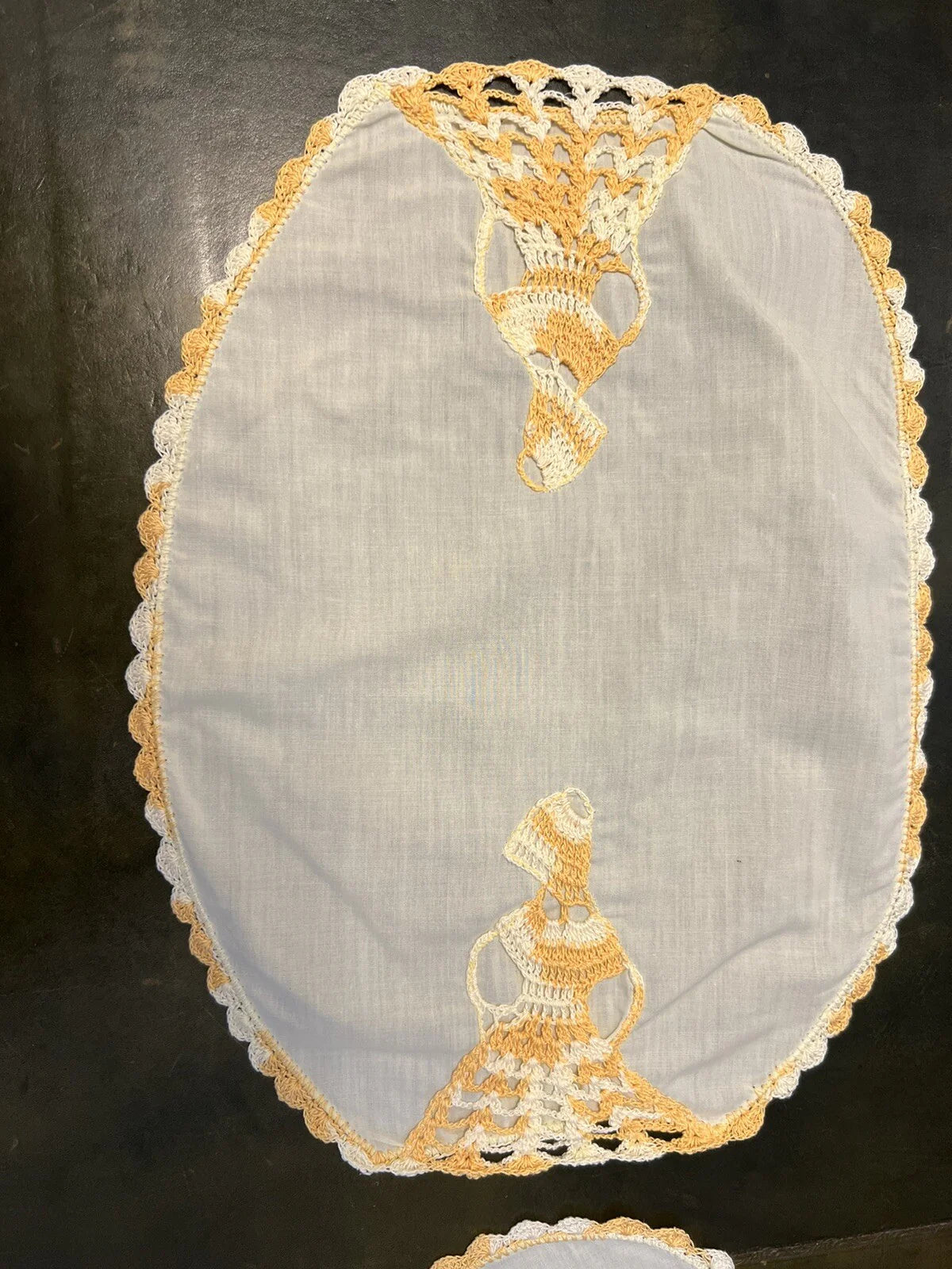 Vintage Yellow Orange Embroidery Three Piece Doily Set