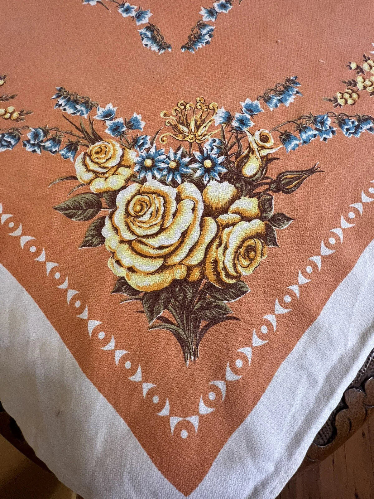 Vintage Orange Floral Square Table Cloth