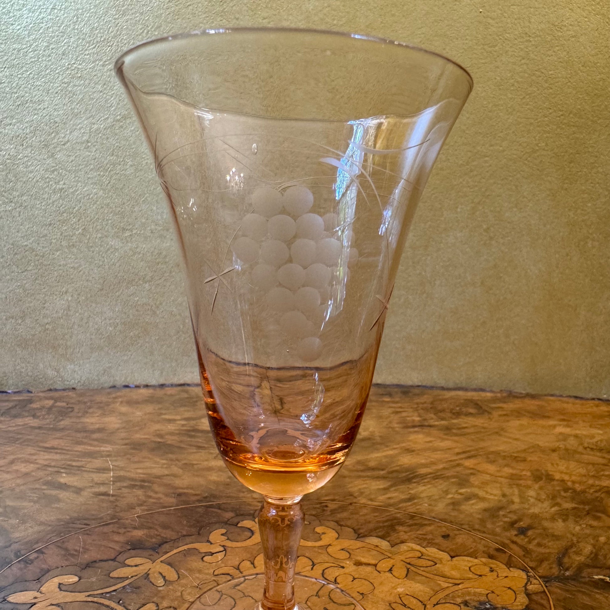 Orange Glass Grapes Etched 