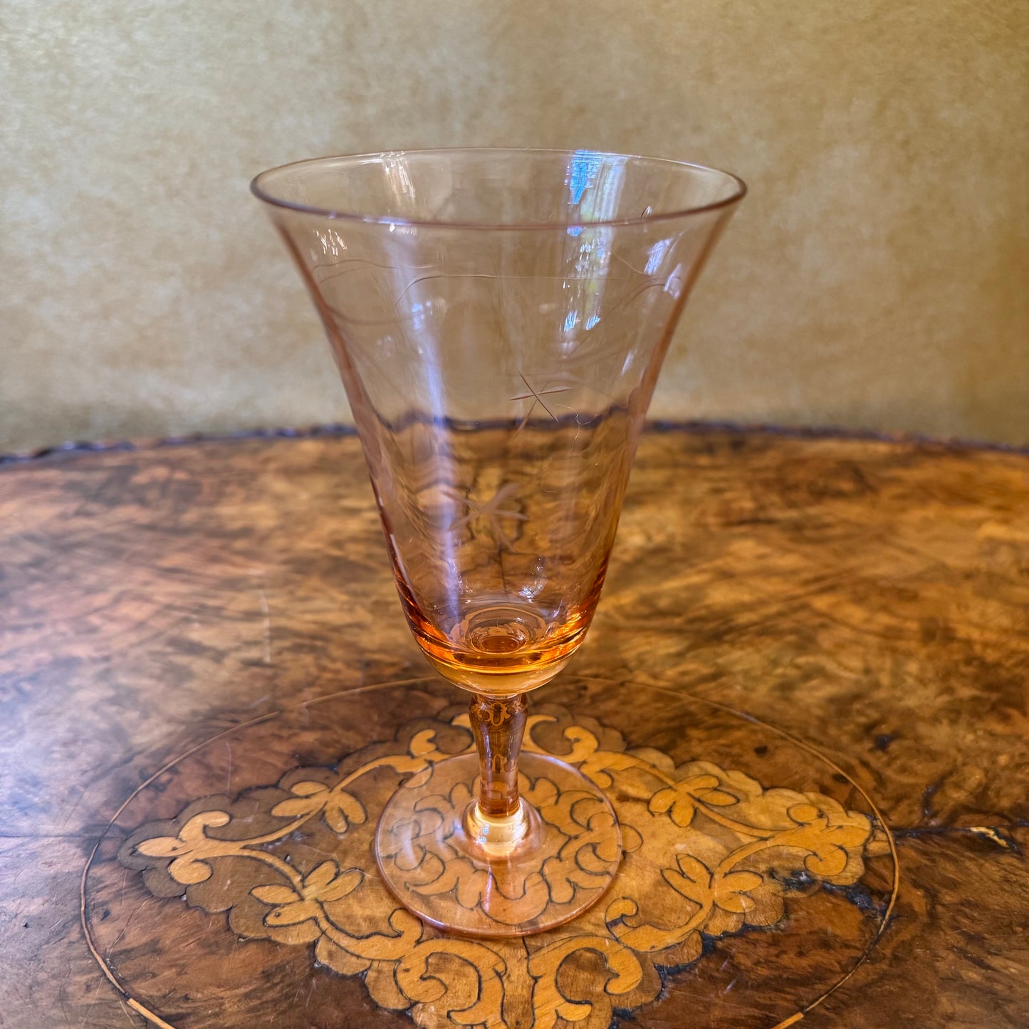 Orange Glass Grapes Etched Glass