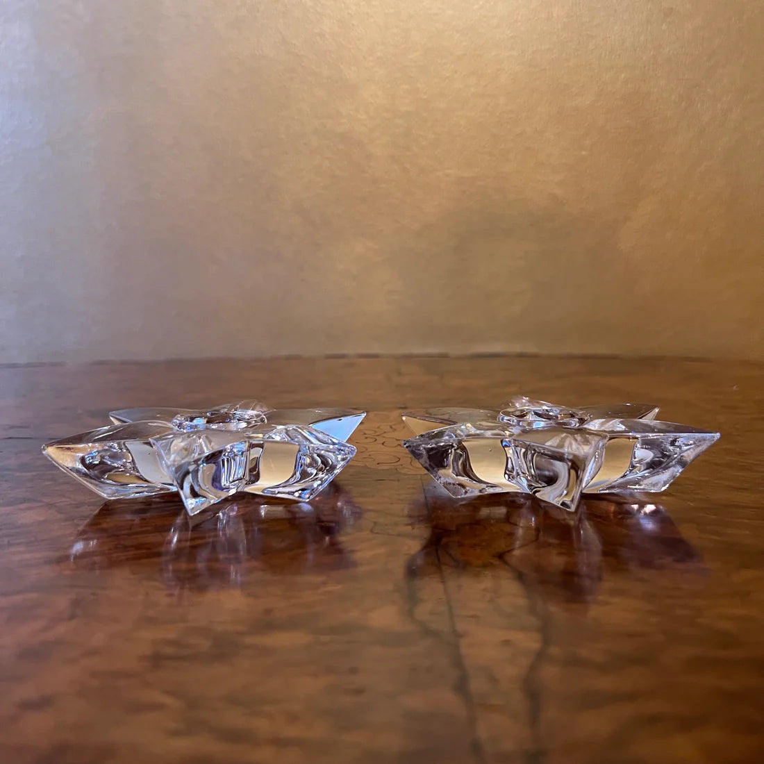 Orrefors Star Shaped Candle Holdes Pair