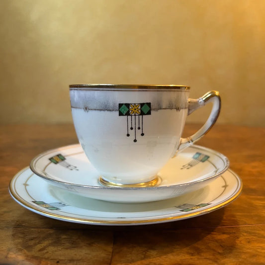 Paragon Green Gold Tea Cup Trio