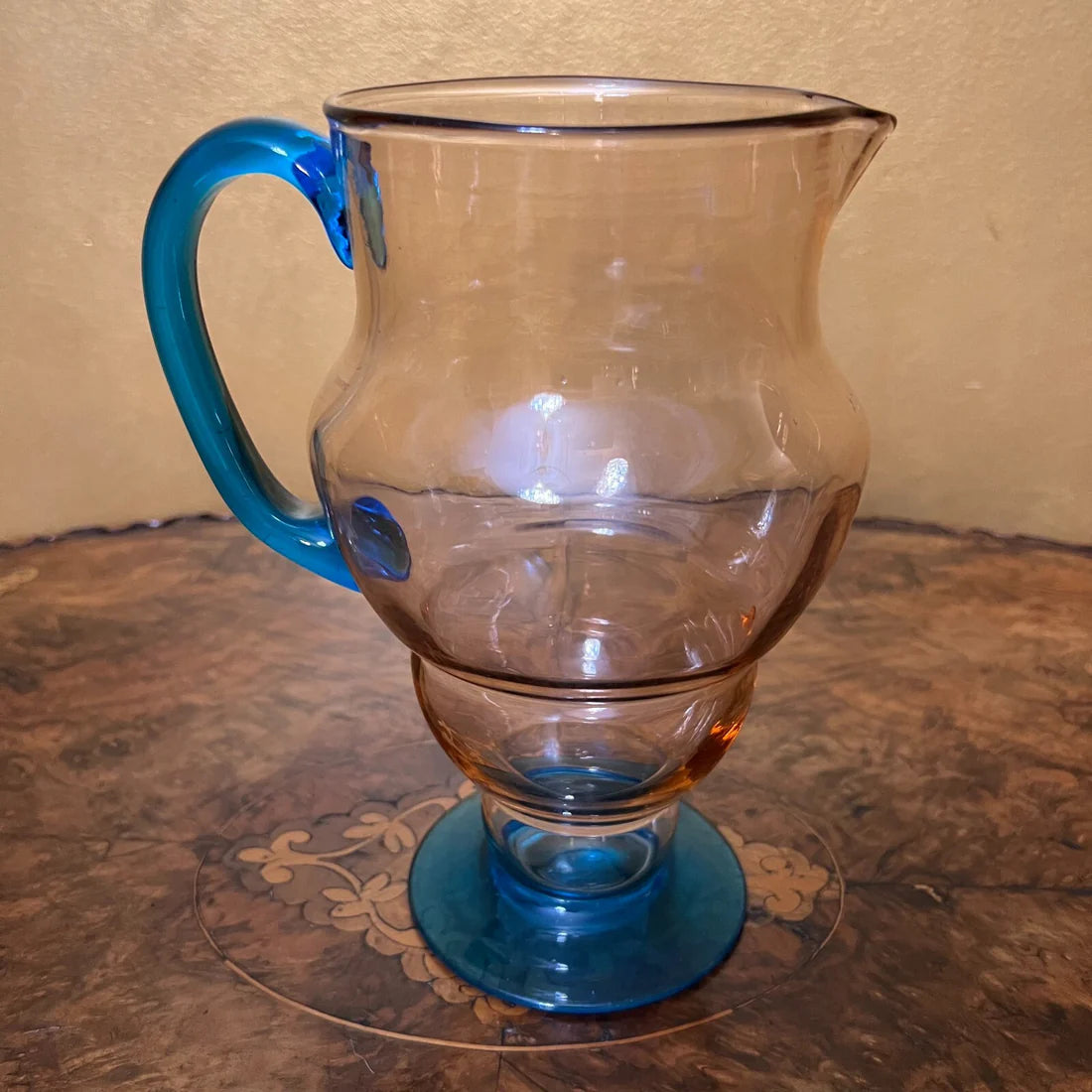 Pink & Blue Glass Jug Pitcher