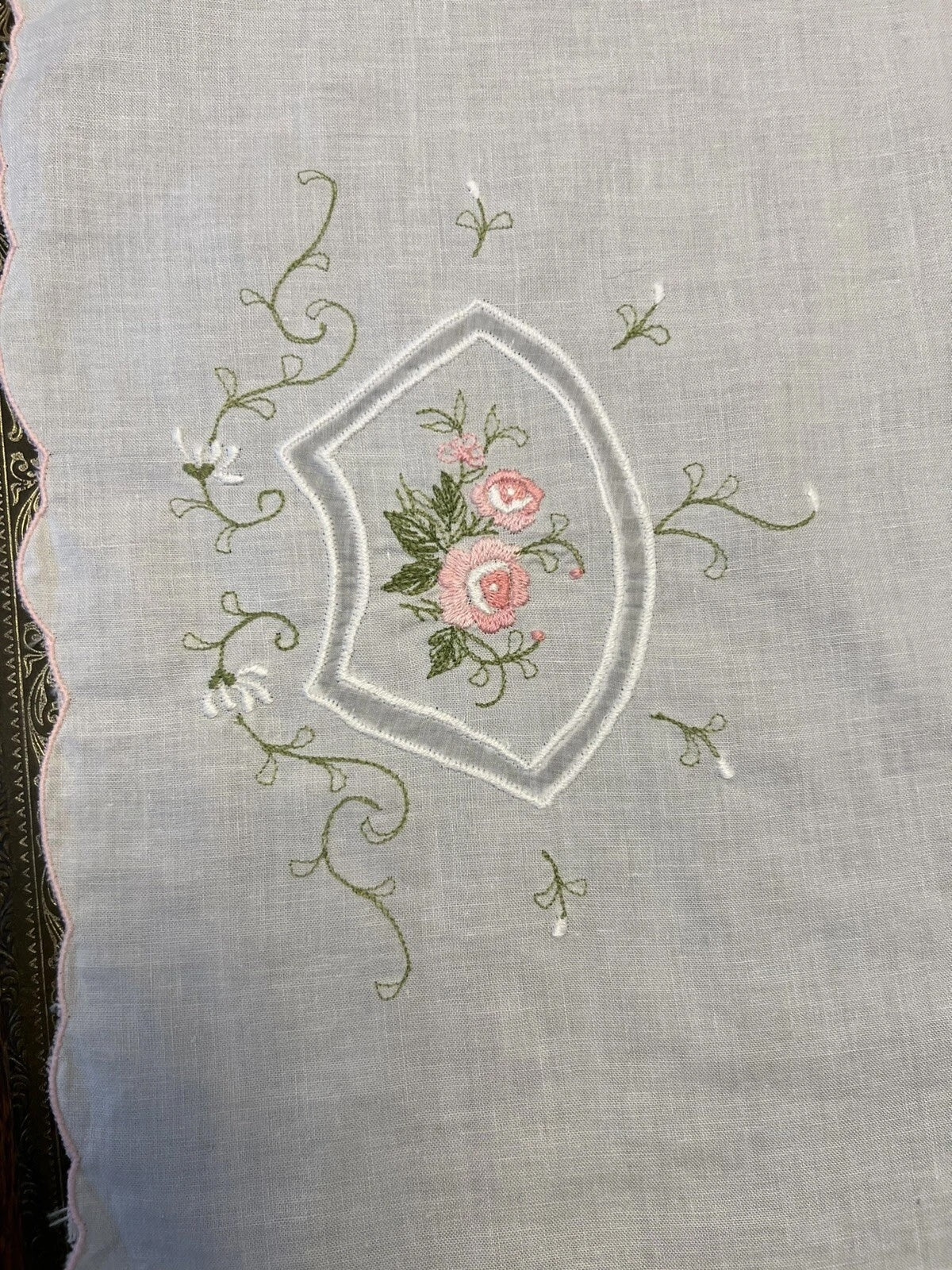 Vintage Pink Floral Embroidery Doily