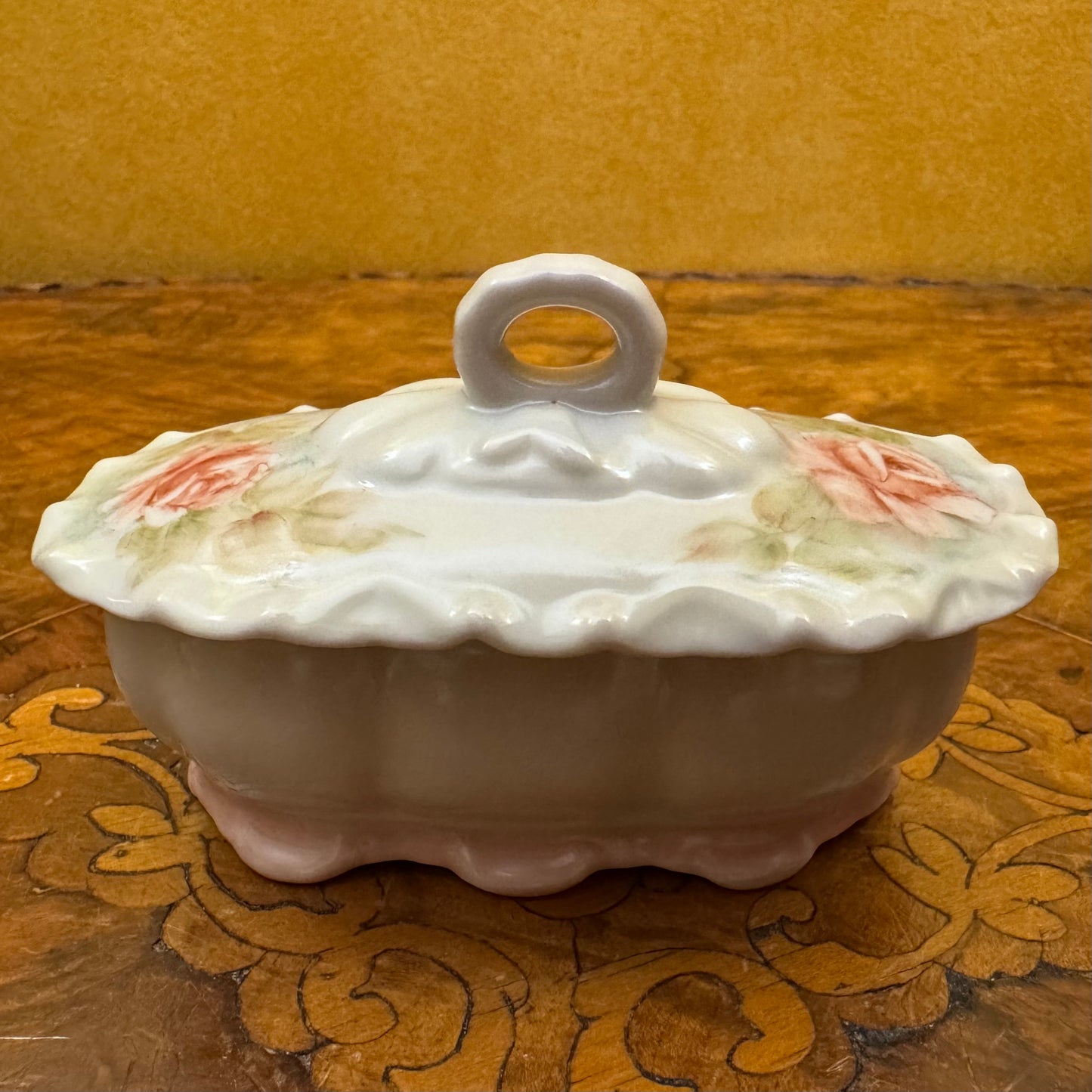 Pink Floral Hand-Painted Small Trinket Box 