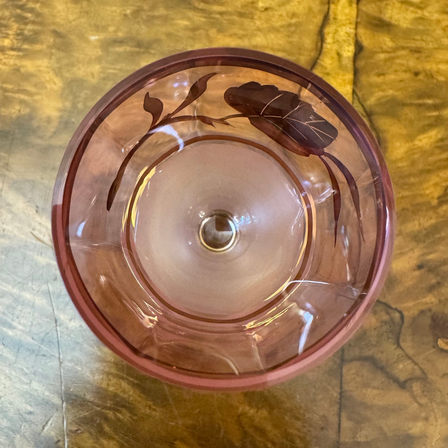 Pink Glass Gold Floral Glasses 