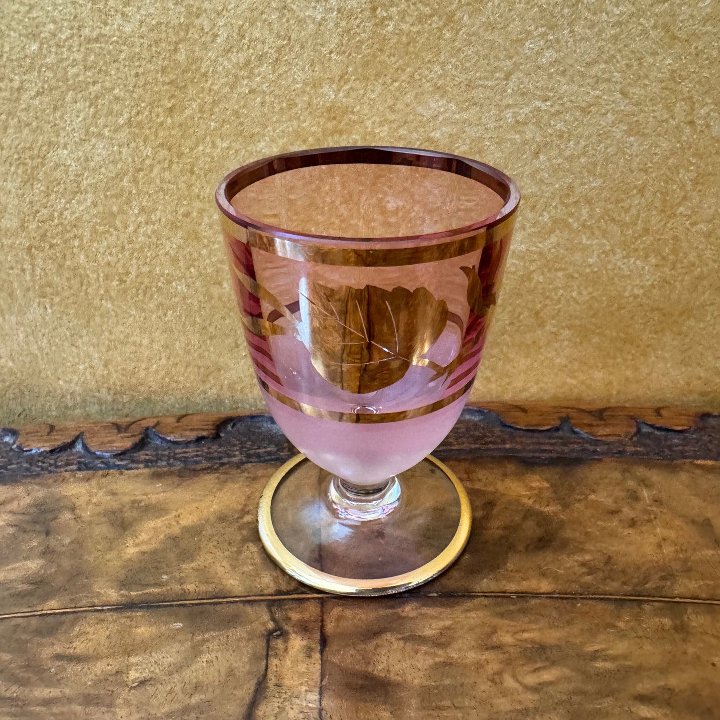 Pink Glass Gold Floral Shot Glasses 