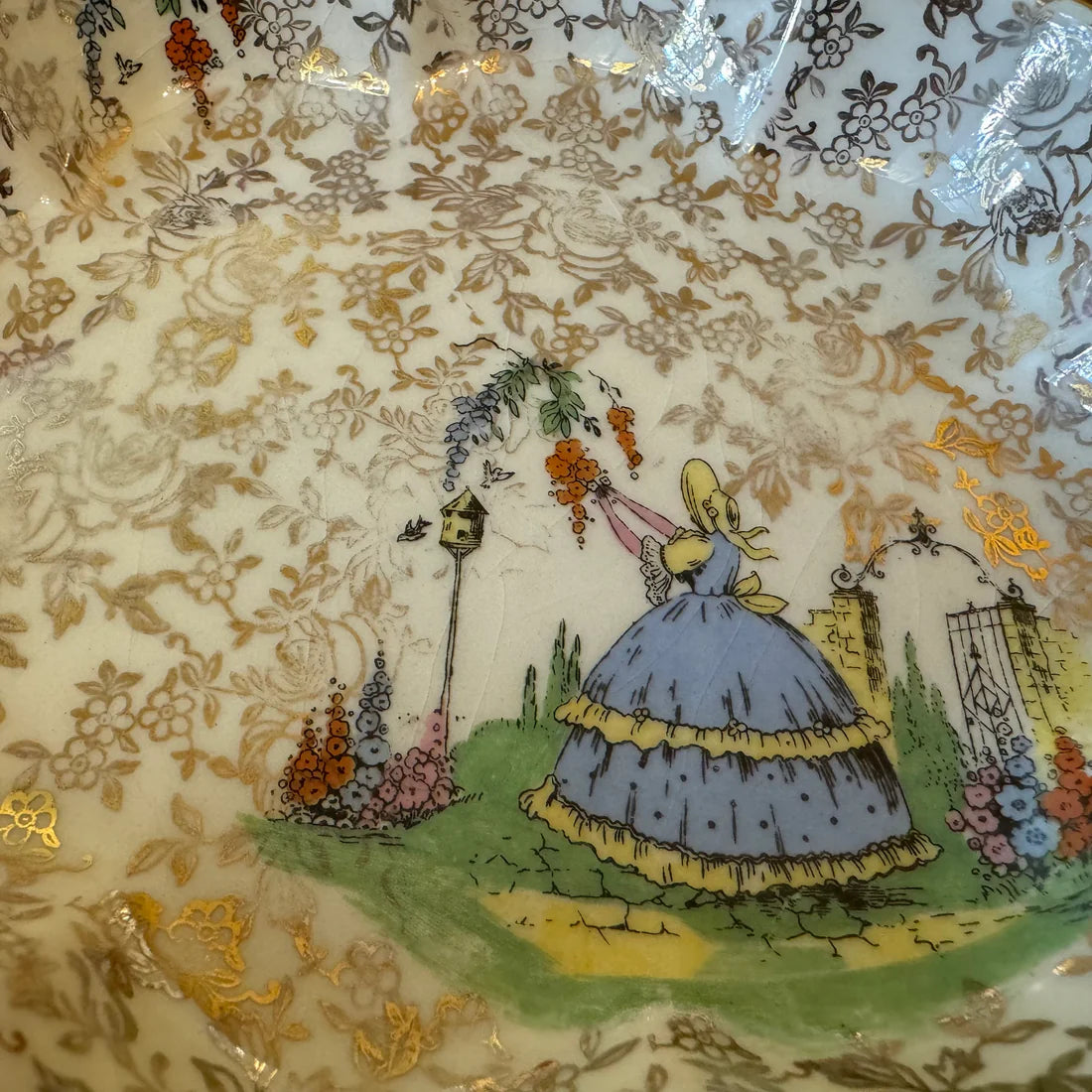 Empire Porcelain Lady in Flower Garden Dish