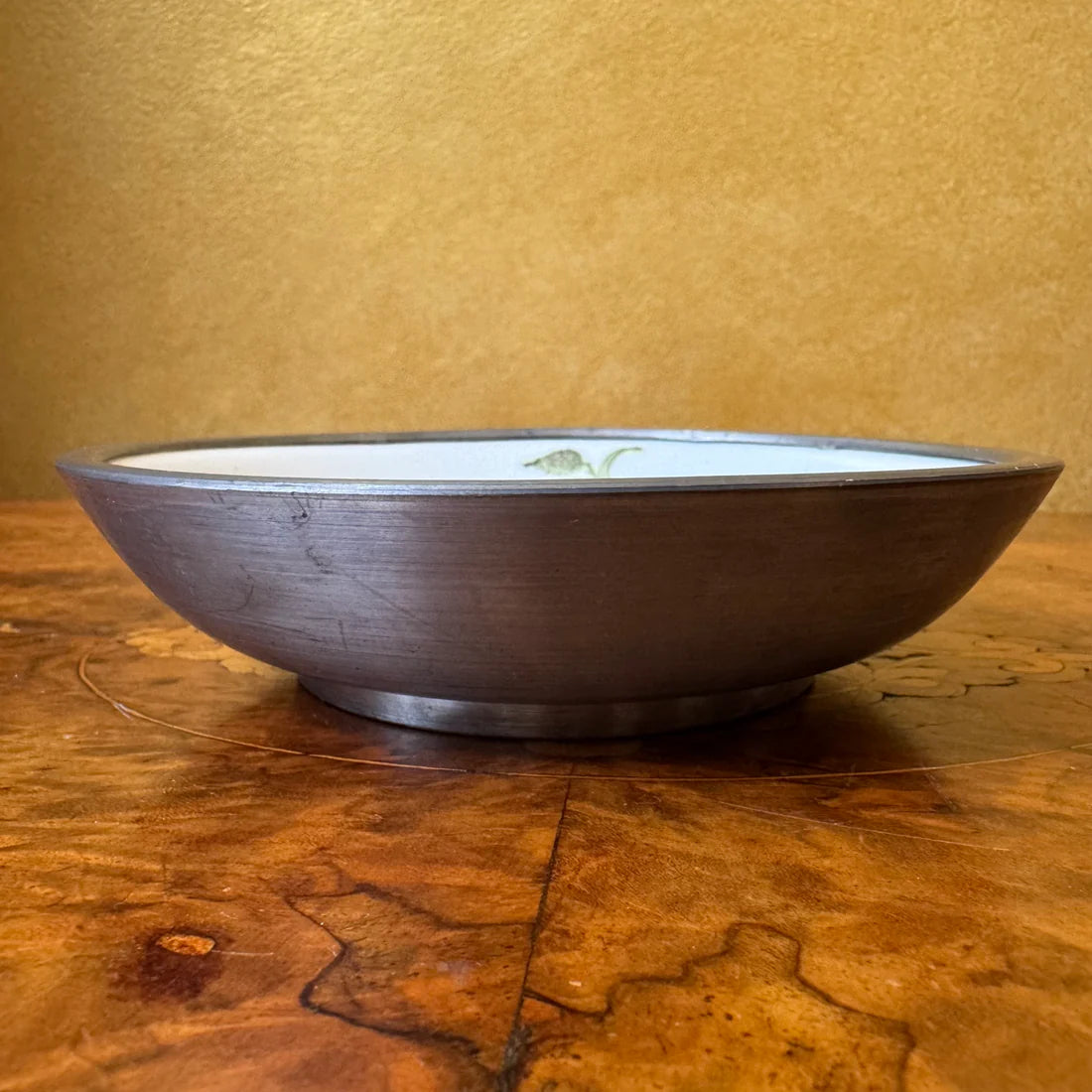 Vintage Hand Painted Porcelain & Metal Bowl