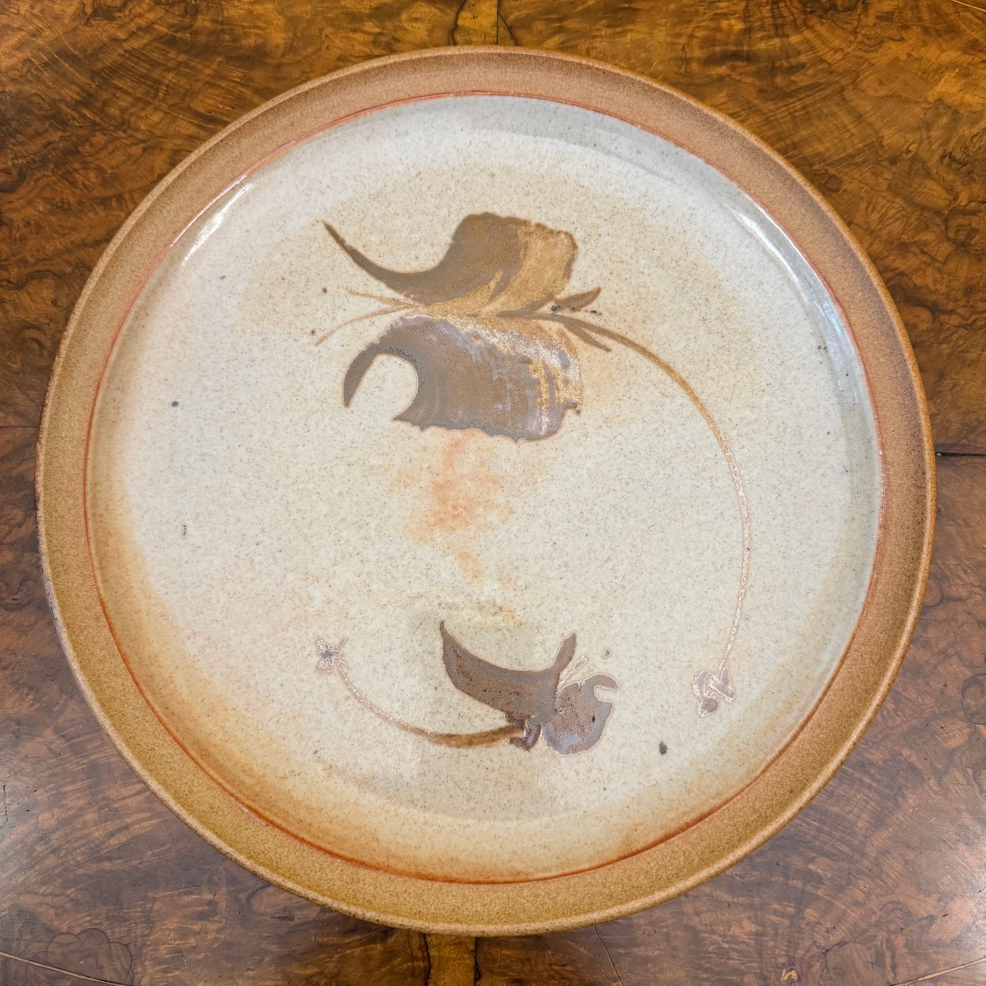 Pottery Brown Floral Large Plate/Platter 
