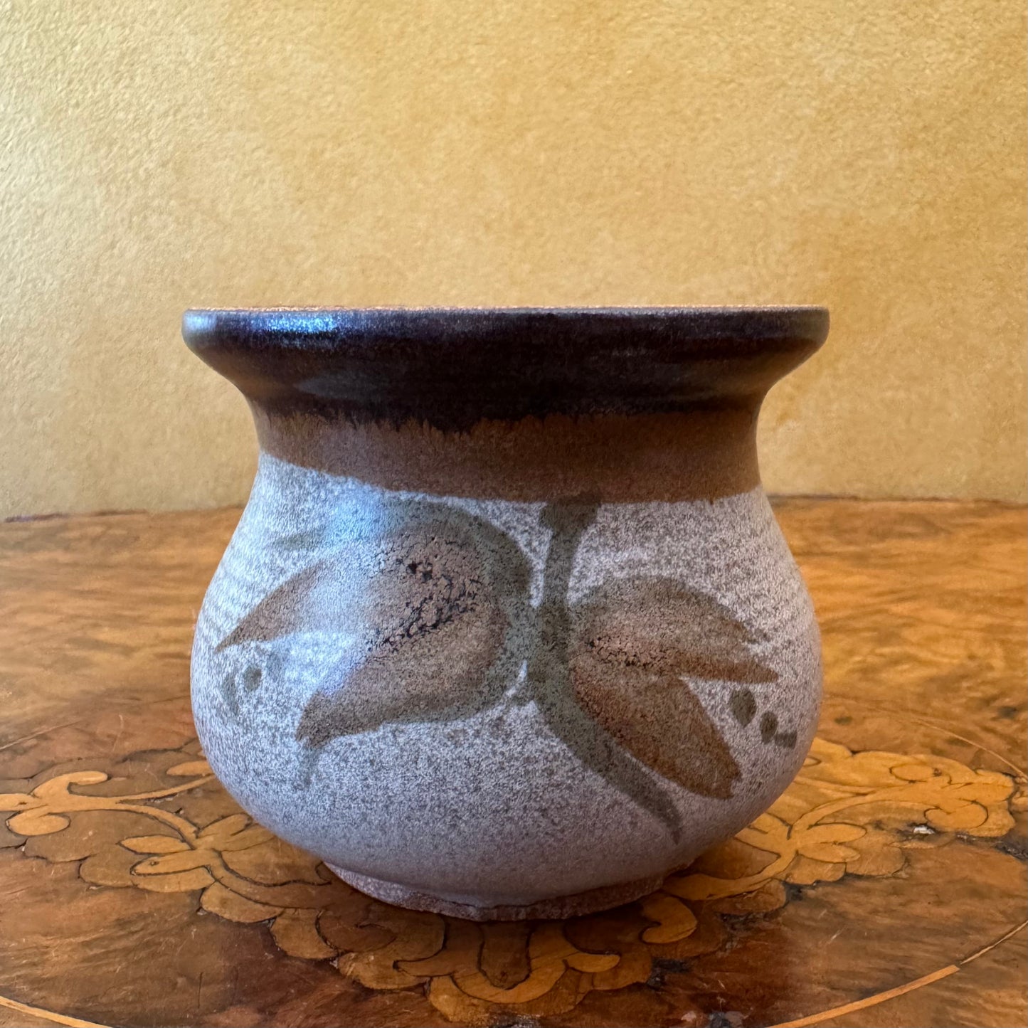 Pottery Brown Grey Floral Print Jar