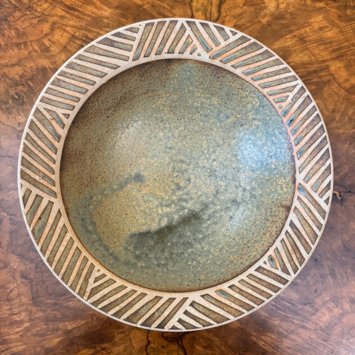 Pottery Green Brown Bowl 