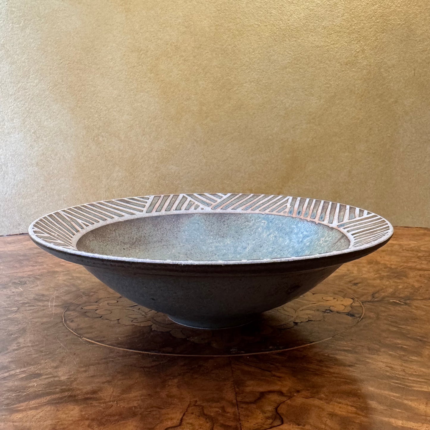 Pottery Green Brown  Display Bowl 