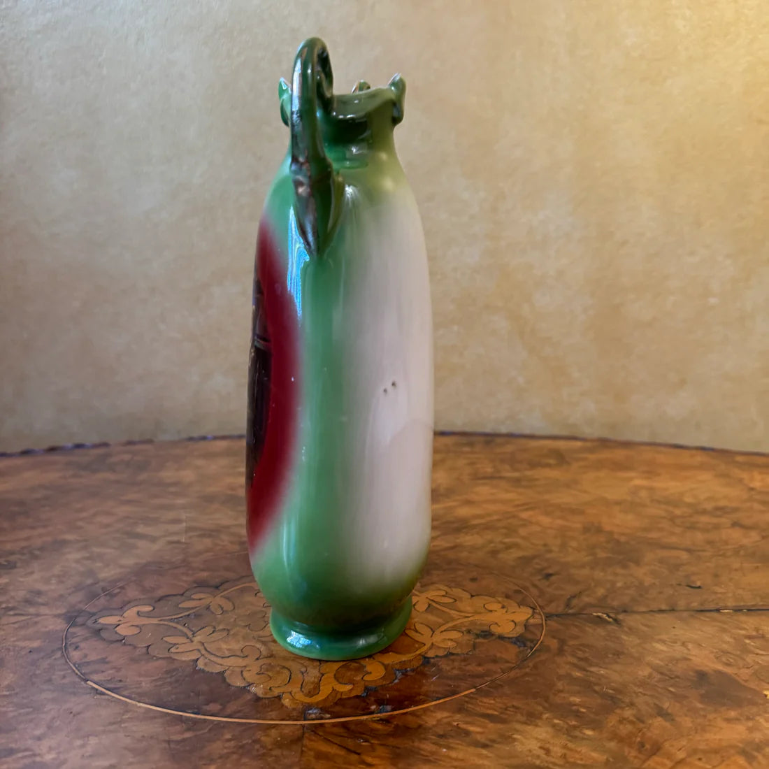 Vintage Printed Green Double Handled Vase