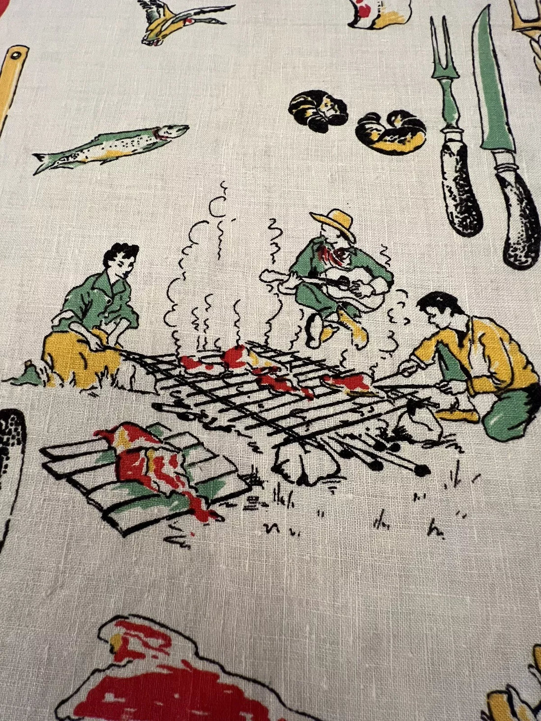 Vintage Irish Pure Linen BBQ Tea Towel