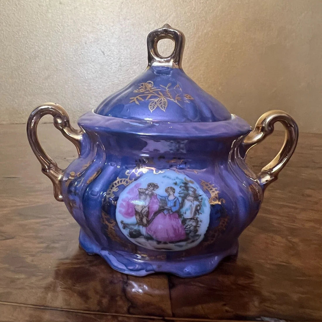 Vintage Purple Pearl Courting Print Demitasse Coffee Set