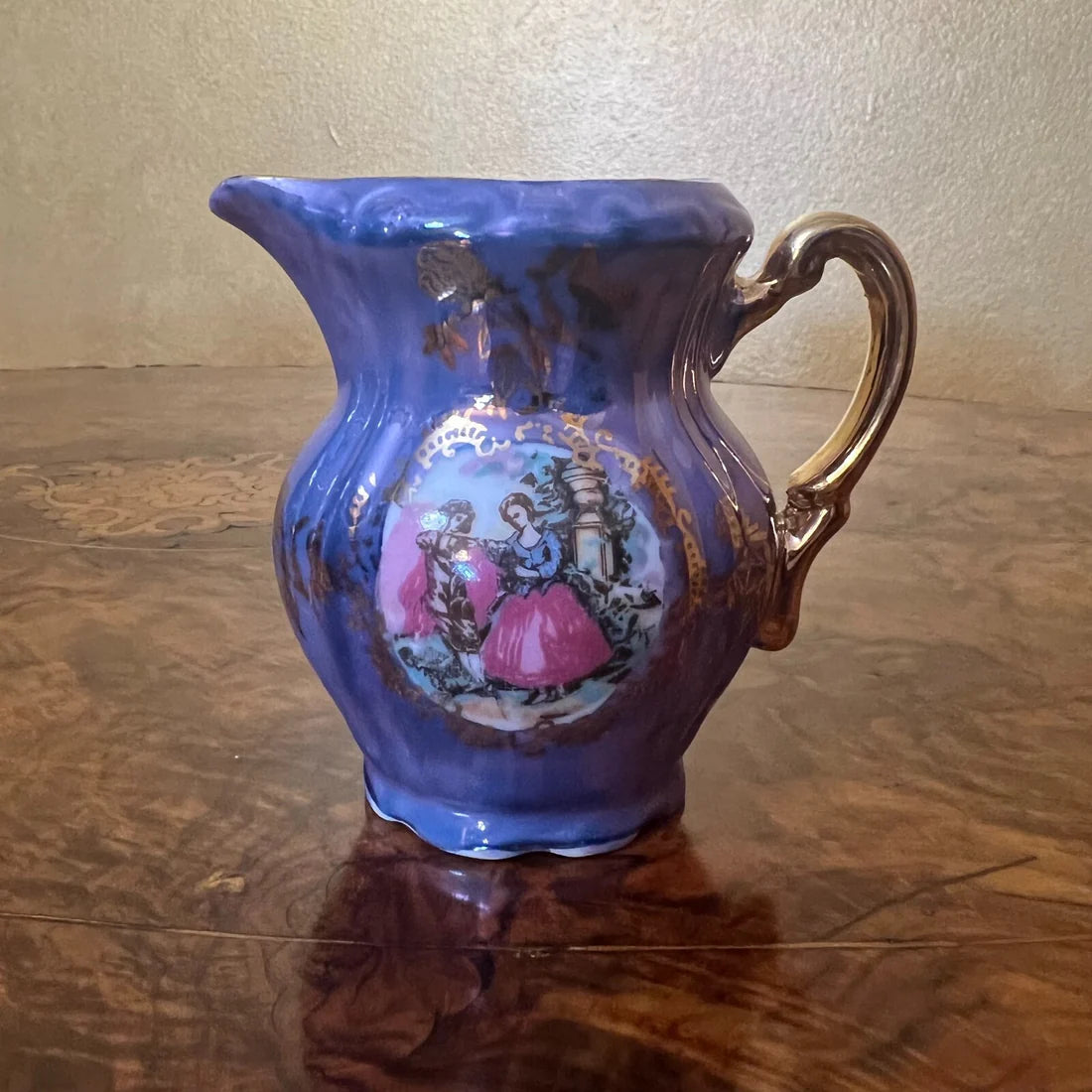 Vintage Purple Pearl Courting Print Demitasse Coffee Set
