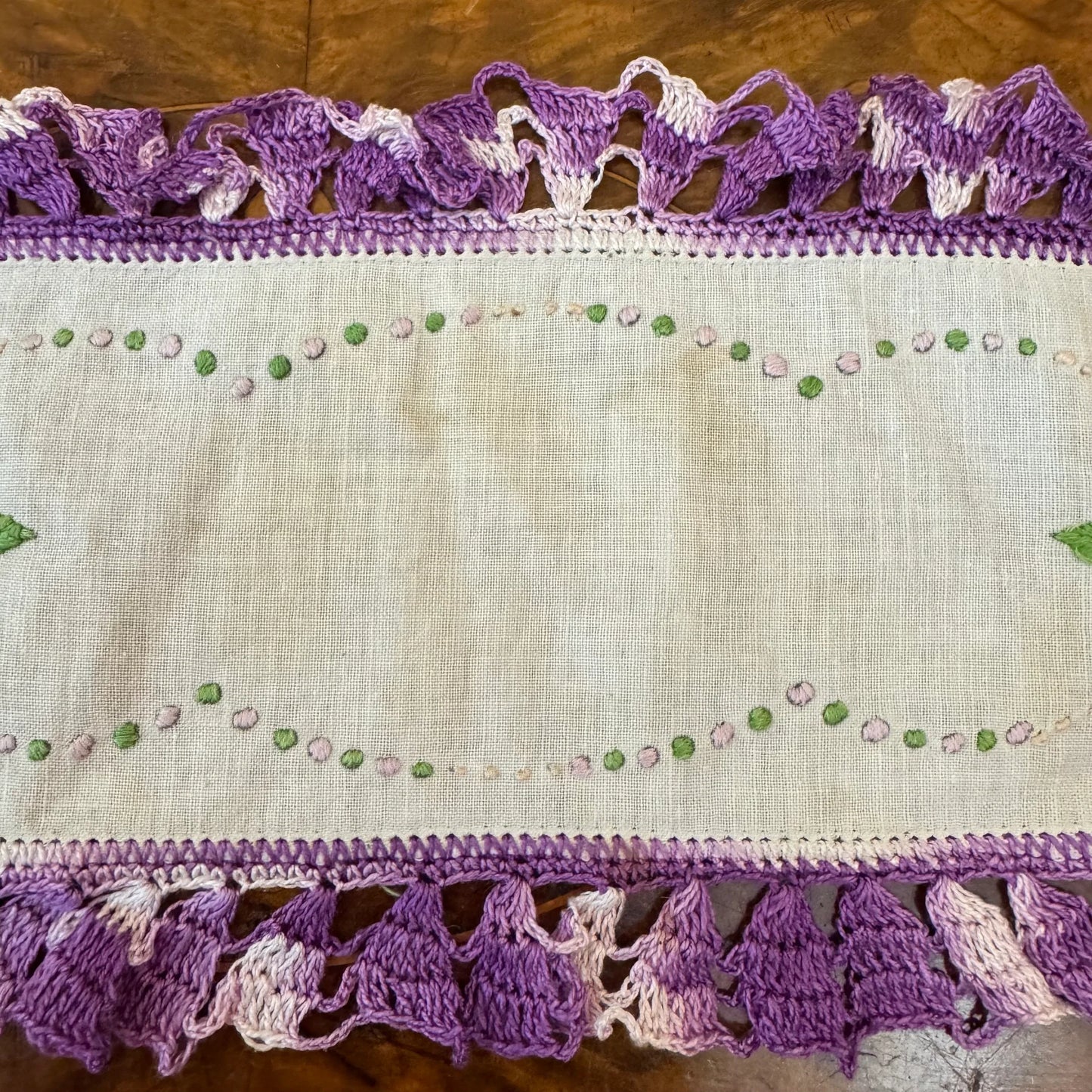 Vintage Purple Trim Embroidery Tray Doily