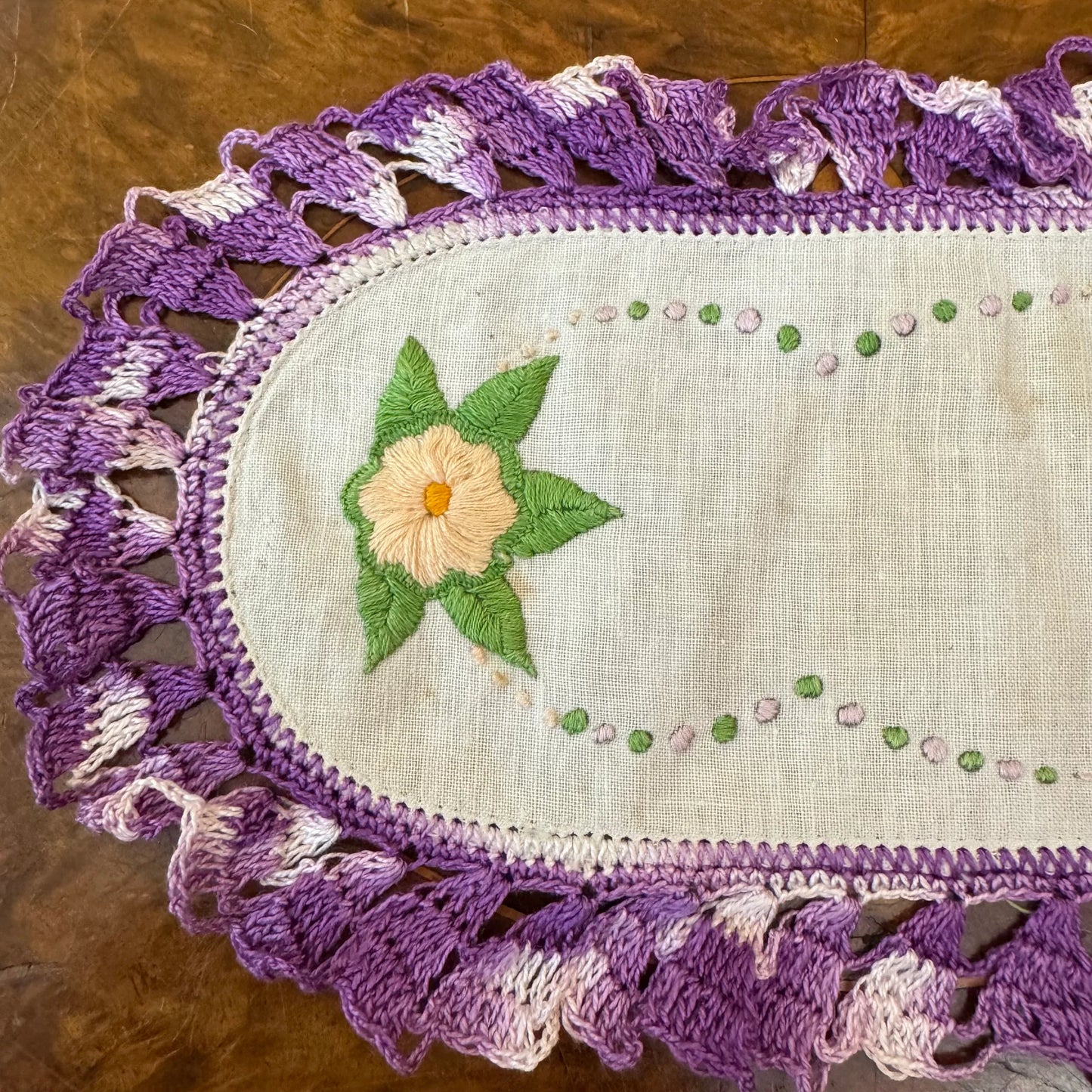 Vintage Purple Trim Embroidery Tray Doily