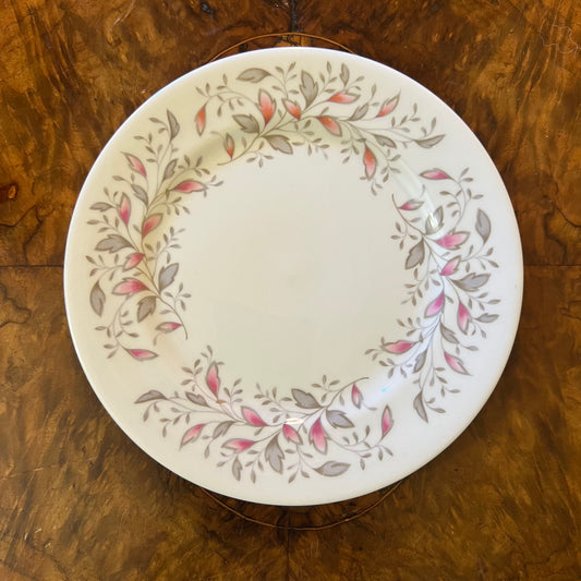 Queen Anne Pink Grey Leaves Print Side Plate 