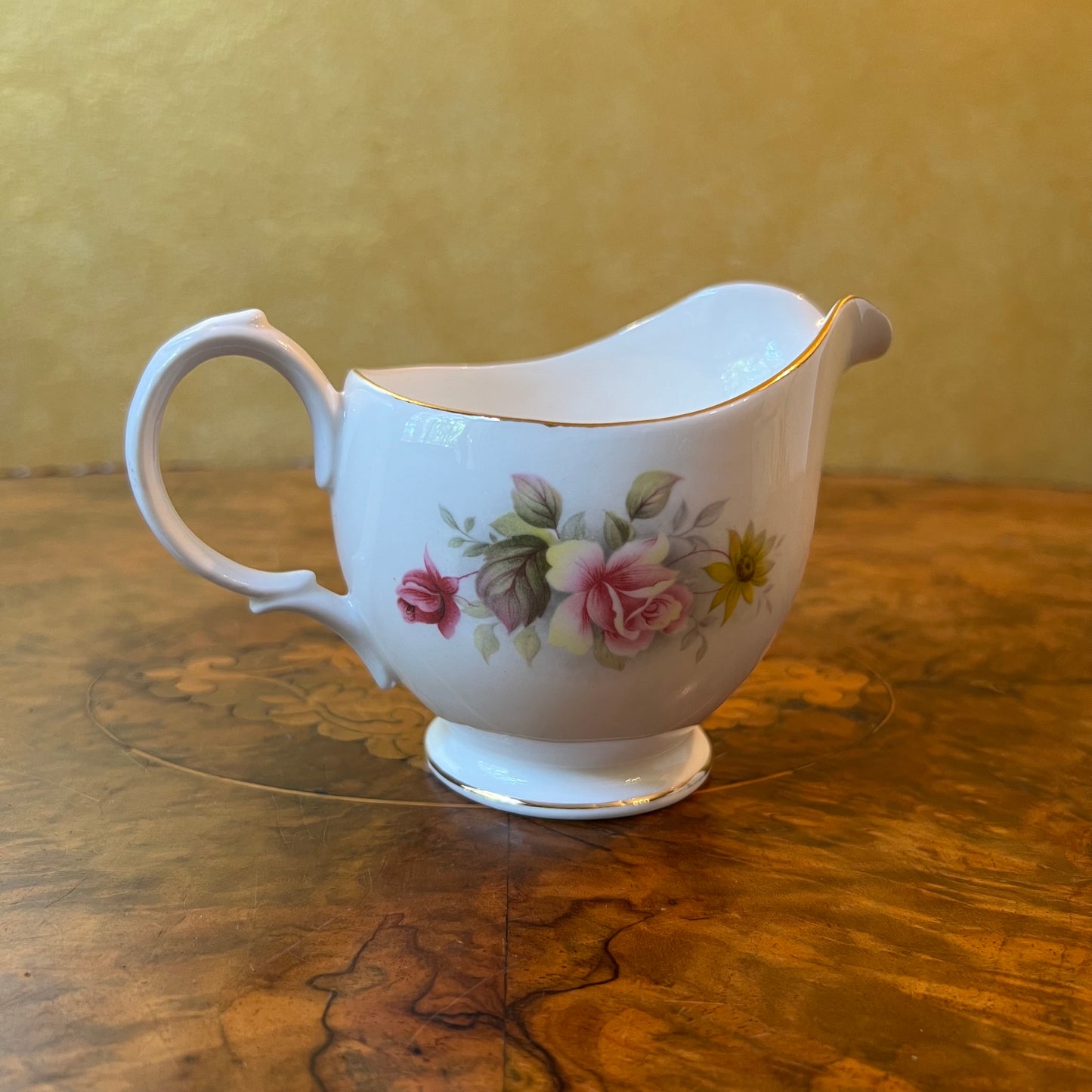 Queen Anne Pink & Yellow Roses Creamer Jug 