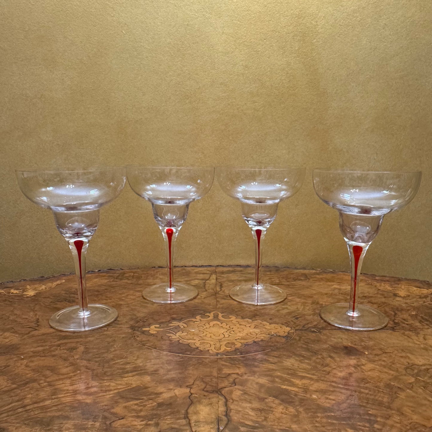 Red Teardrop Stem Margarita Glasses 