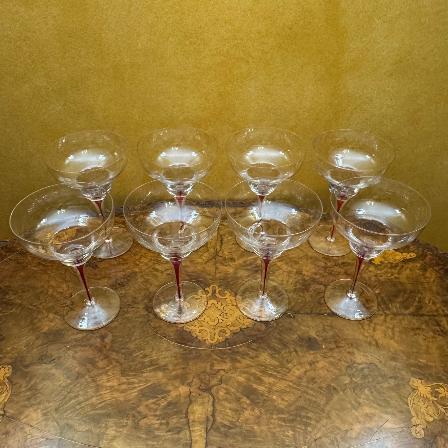 Red Teardrop Stem Margarita Glasses Set 