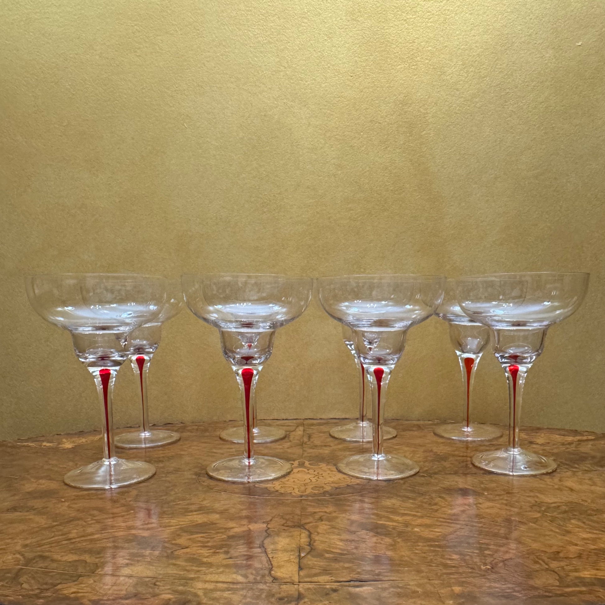 Red Teardrop Stem Margarita Glasses Set Of Eight 