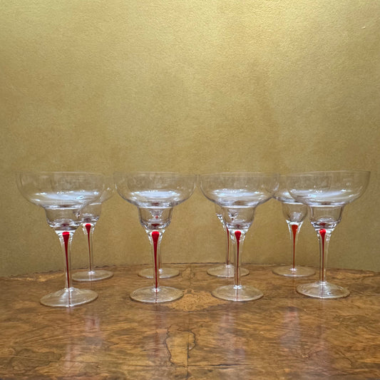 Red Teardrop Stem Margarita Glasses Set Of Eight 