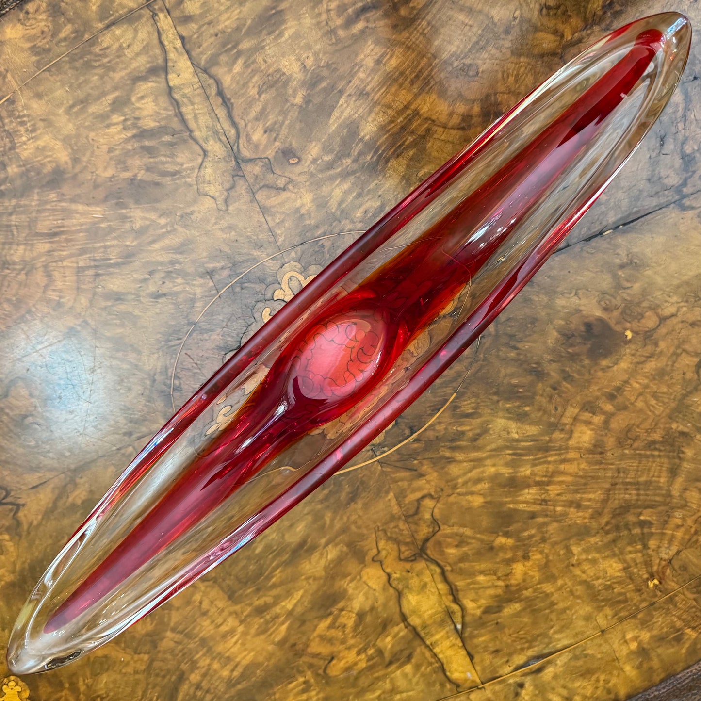 Red White Art Glass Narrow Vase 