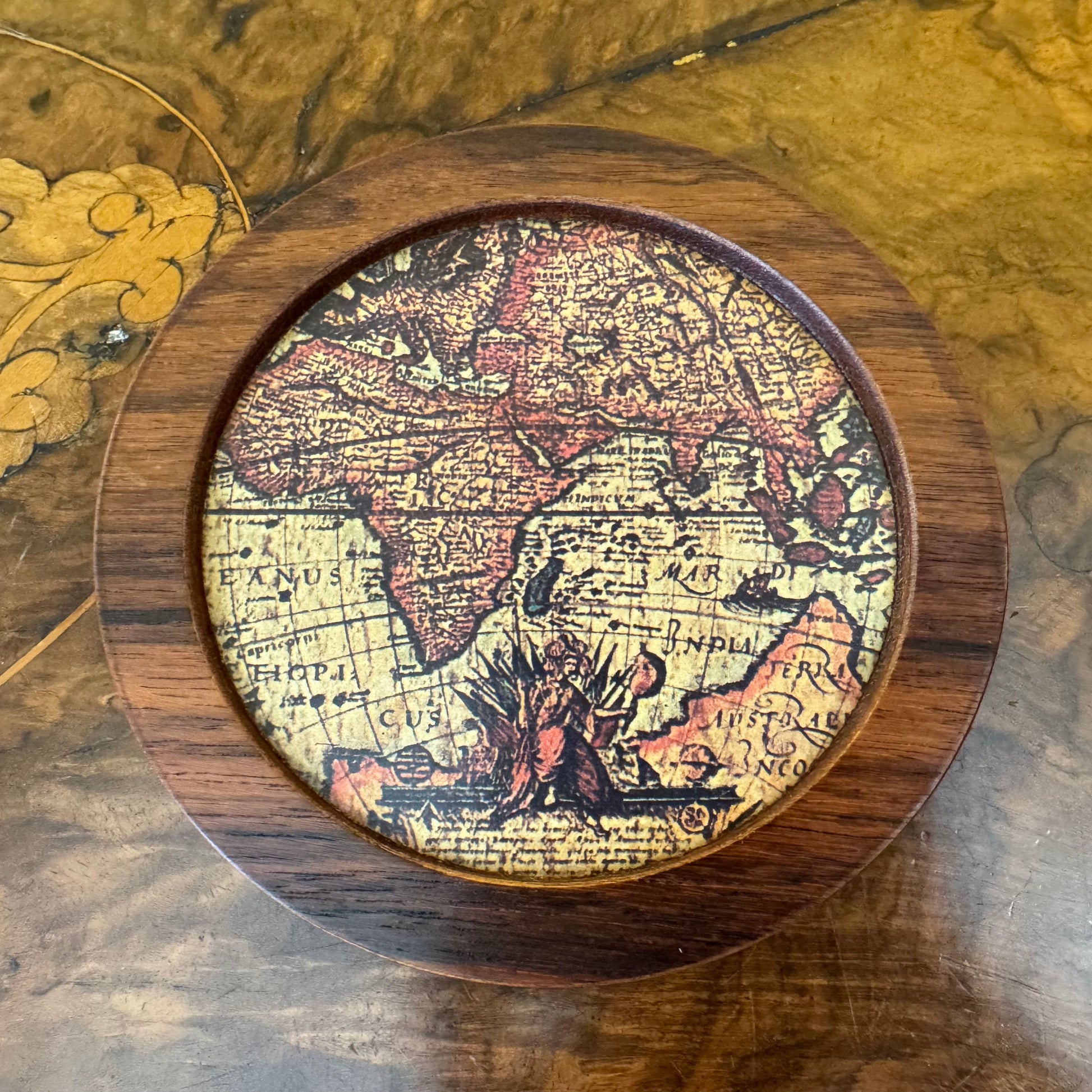 Rosewood World Map Coaster Set 