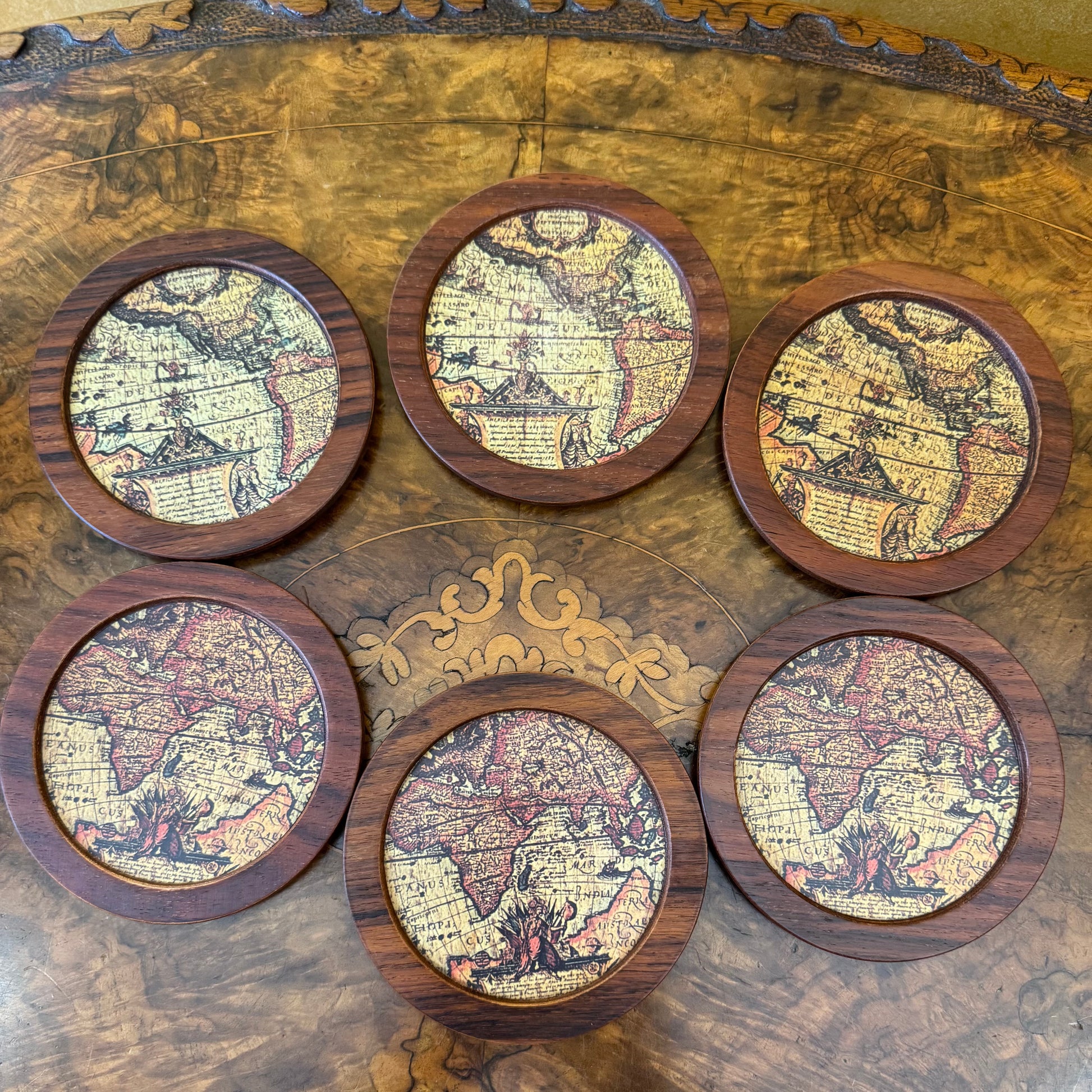 Rosewood World Map Coaster Set Of Six 