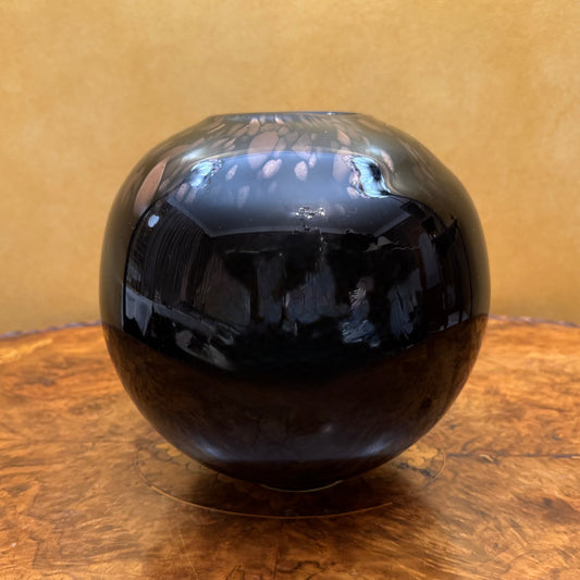 Round Black Sphere With Bronze Drops Vase 