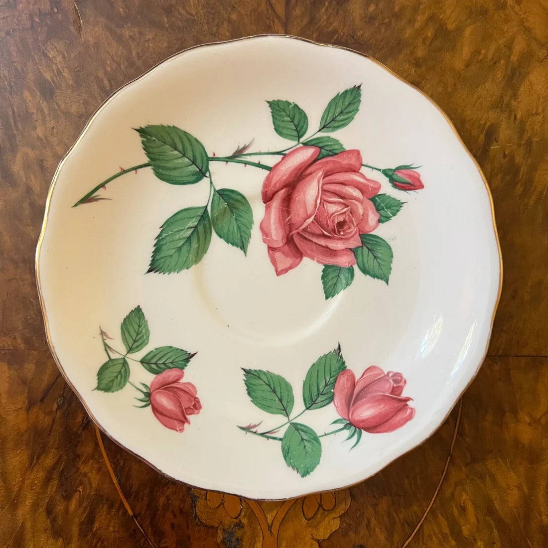 Vintage Royal Vale Rose Print Tea Cup Trio Set