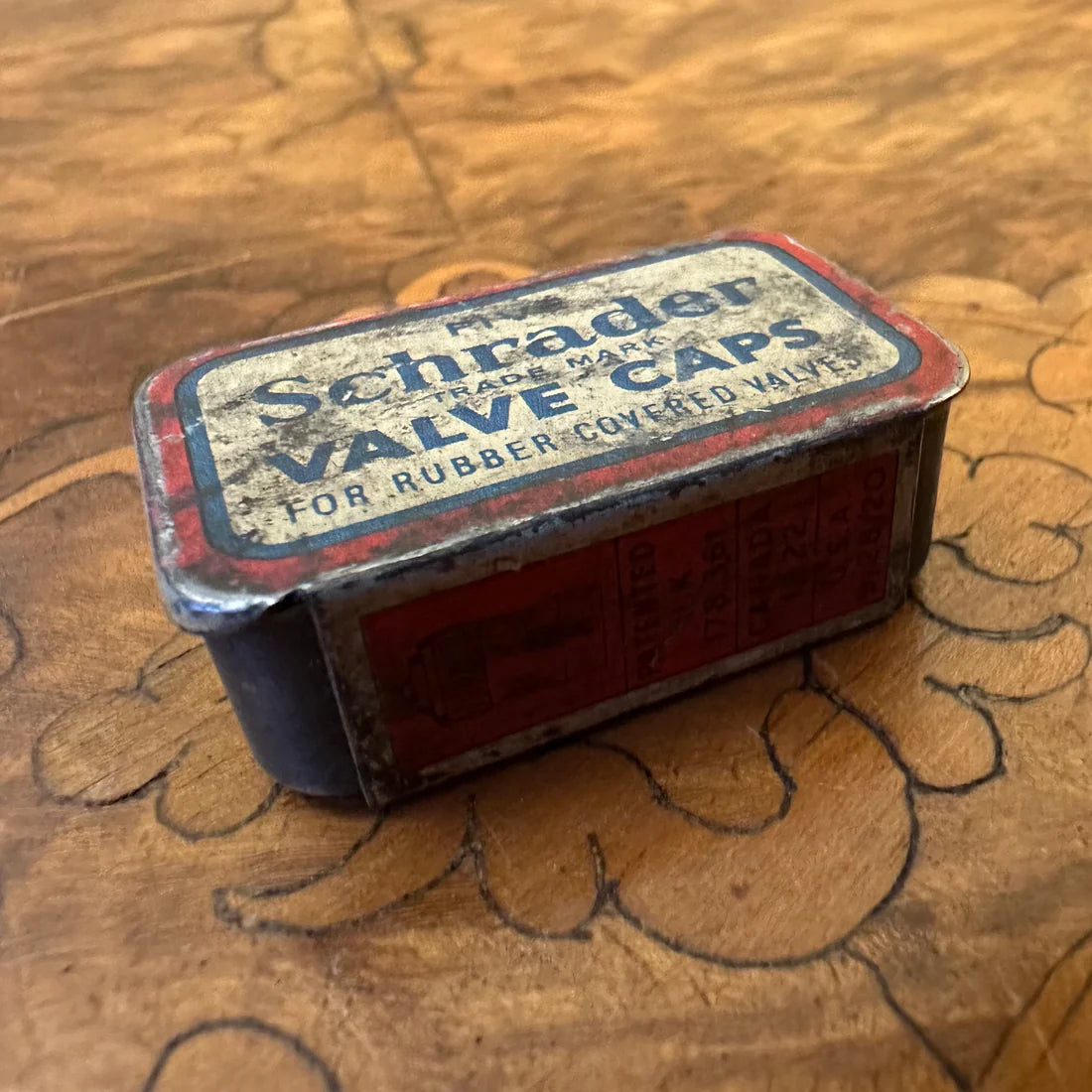 Vintage Schrader Valve Caps Tin Only